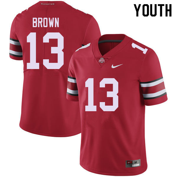 Ohio State Buckeyes Kaleb Brown Youth #13 Red Authentic Stitched College Football Jersey